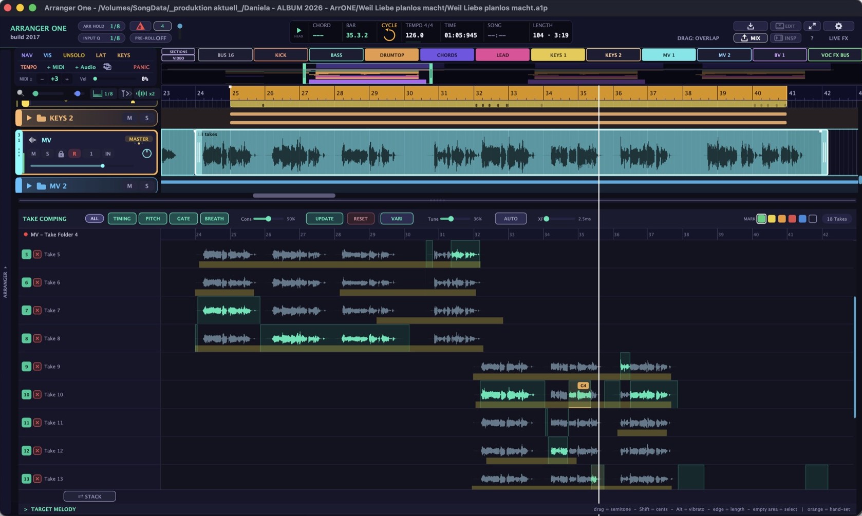 Arranger One — Take Comping