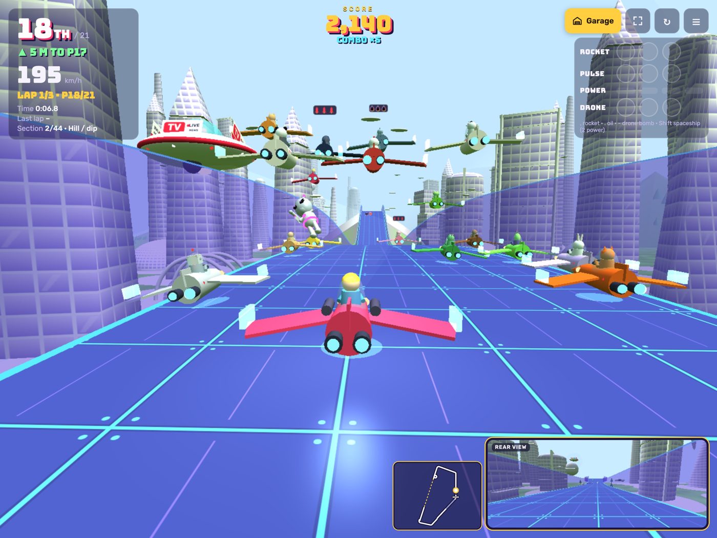 Bumper Coaster — Future mode with flying rivals